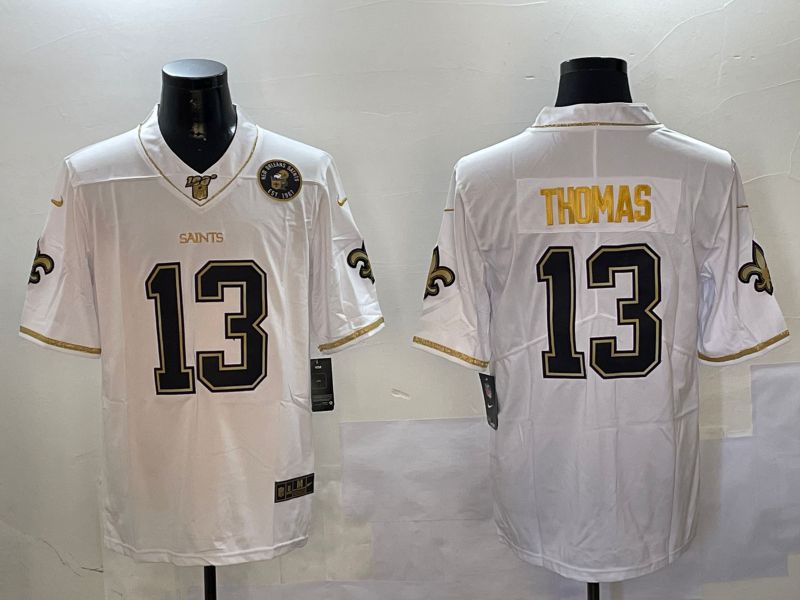 Men New Orleans Saints #13 Thomas White Gold Throwback 2024 Nike Limited NFL Jersey style 3